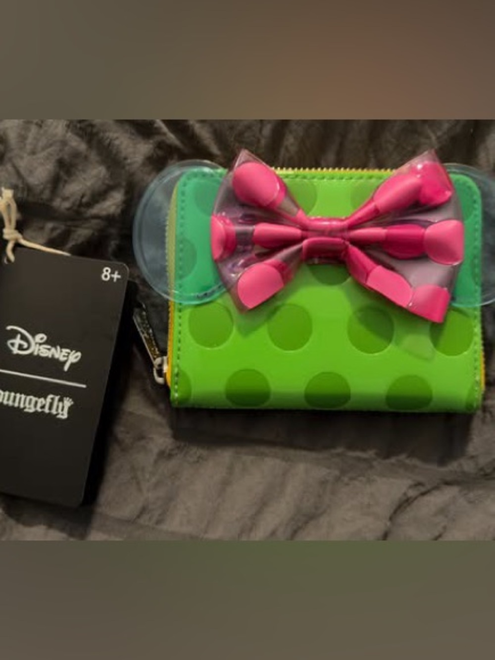 Disney Green Polka Dot Loungefly  Wallet with Pink Bow and Mouse Ears